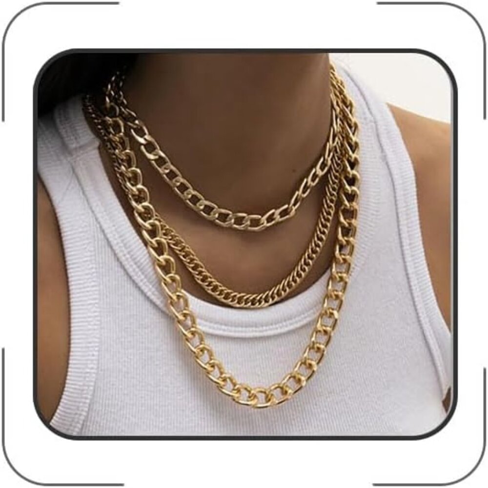 Chunky Silver Necklaces for Women Silver Layered Pirate Necklaces Punk 8090s Hip